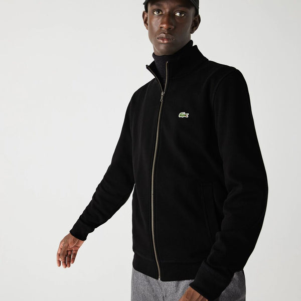 Lacoste Zippered Stand-Up Collar Piqué Fleece Sweatshirt | Black 