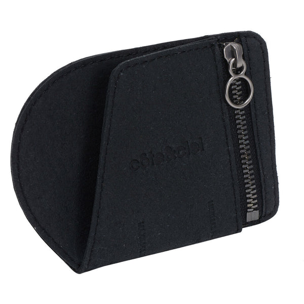 Cote & Ciel Zippered Coin Purse | Recycled Leather/Black