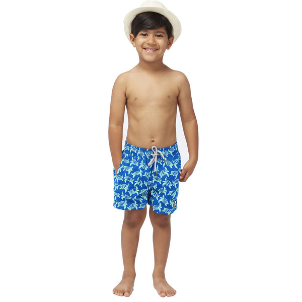 Tom & Teddy Boy's Turtle Swim Trunk | Blue & Ice Green