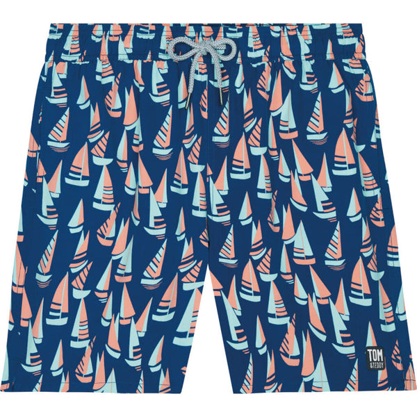 Tom & Teddy Men's Boat Swim Trunk | Marine Blue & Coral