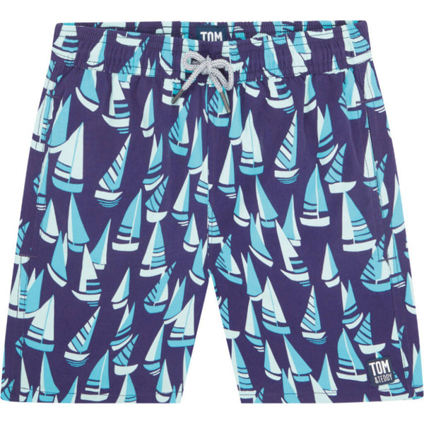 Tom & Teddy Boy's Boat Swim Trunk | Mulberry & Sky Blue