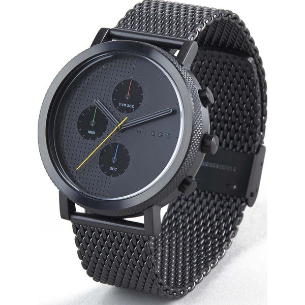 Hygge 2204 Black/Black Chronograph Watch | Black Steel Mesh