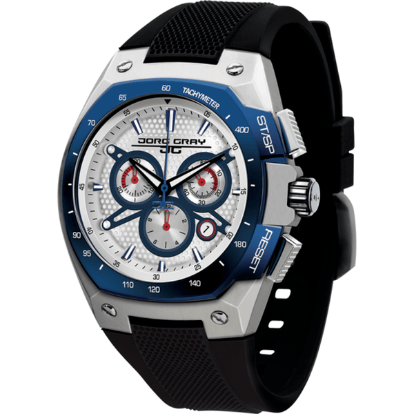 Jorg Gray JG8300-24 White w/ Blue Chronograph Men's Watch | Silicone