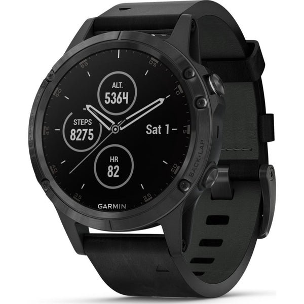 Garmin Fenix 5 Plus Sapphire Multisport GPS Watch | Black Leather 010-01988-06